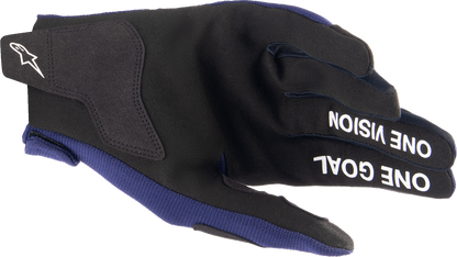 Alpinestars Radar Gloves in Night Navy and White, large size, showing protective motorcycle glove with padded knuckles and adjustable wrist strap.