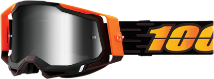 Bill's Exhausts 100% Racecraft 2 Goggles in silver mirror with sleek design, ideal for racing and outdoor activities.