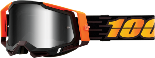 Bill's Exhausts 100% Racecraft 2 Goggles in silver mirror with sleek design, ideal for racing and outdoor activities.