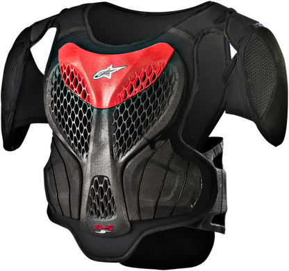 Alpinestars Youth A-5s black and red body armor protective gear, size L/XL, designed for motocross or off-road riding.