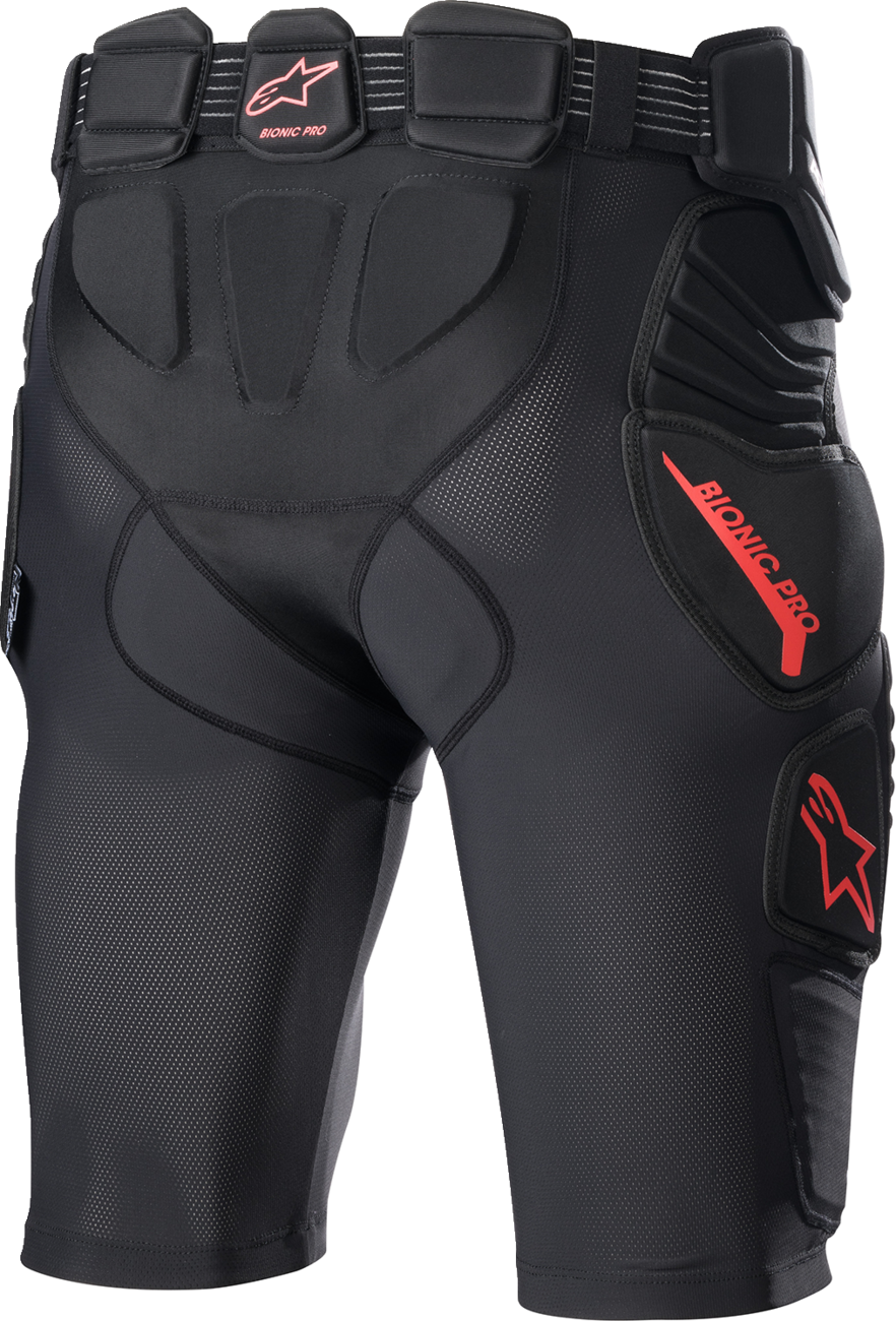 Alpinestars Bionic Pro protection shorts in black and red, large size, with padded and armored design for motorcycle safety.