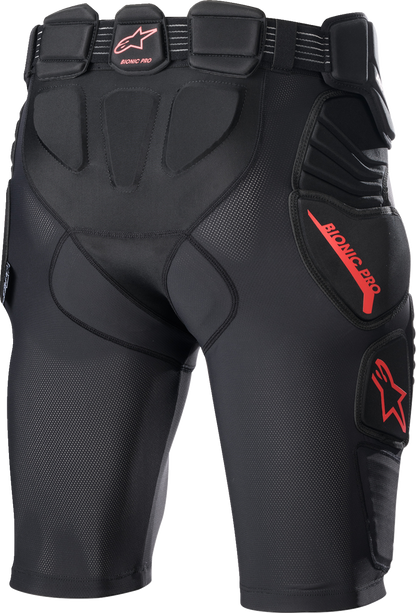 Alpinestars Bionic Pro protection shorts in black and red, large size, with padded and armored design for motorcycle safety.