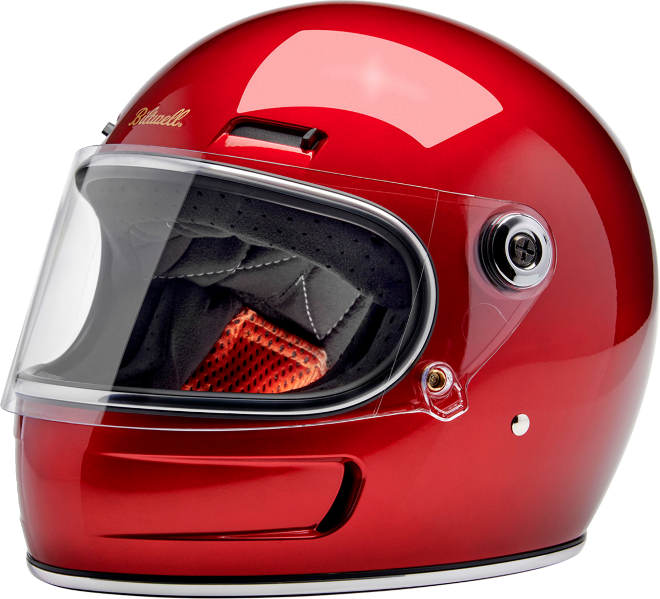 BILTWELL Gringo SV helmet in metallic cherry red, medium size, featuring a sleek, shiny helmet design for motorcycle riding.