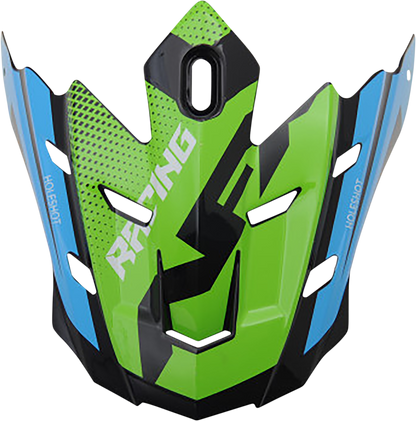 Bill's Exhausts AFX FX-17/FX-17Y Peak helmet in navy blue, green, and blue with a sleek design and peak visor.