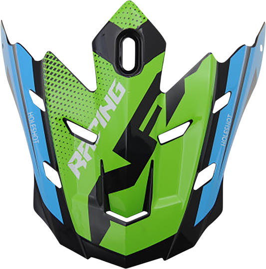 Bill's Exhausts AFX FX-17/FX-17Y Peak helmet in navy blue, green, and blue with a sleek design and peak visor.