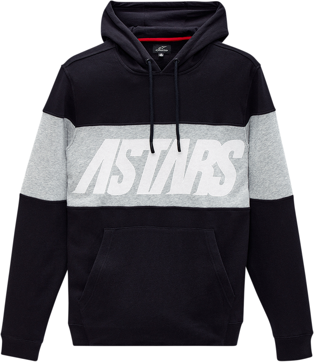 Black Bill's Exhausts Alpinstars Border Hoodie in large size shown with front view and hood visible.