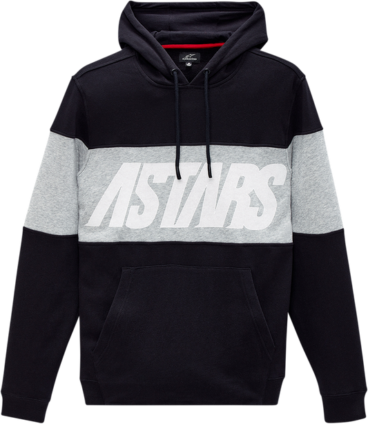 Black Bill's Exhausts Alpinstars Border Hoodie in large size shown with front view and hood visible.