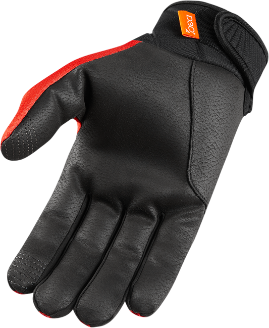Red ICON Anthem 2 CE™ gloves in 3XL size, featuring protective padding and durable design for motorcycle riding.