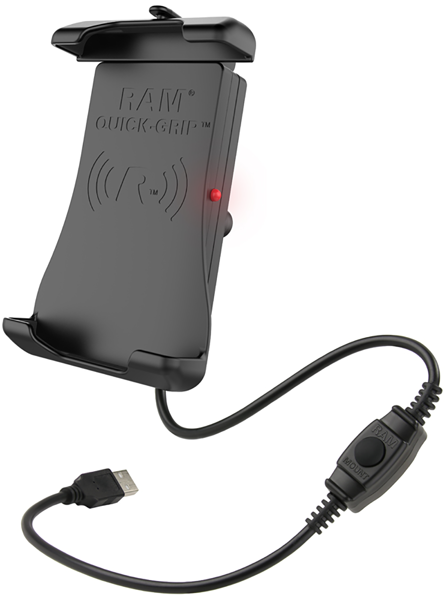 Wireless RAM MOUNTS Device Holder for engines, waterproof quick-grip charging holder by Bill's Exhausts.