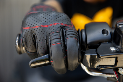 Red BILTWELL Borrego Gloves in XL size with black detailing, designed for motorcycle riding, featuring durable leather and protective padding.