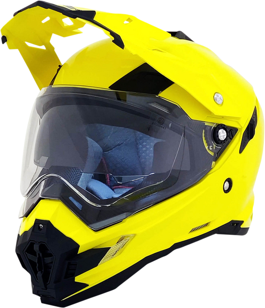 Hi-vis yellow AFX FX-41DS motorcycle helmet in medium size, featuring a sleek design and clear visor.