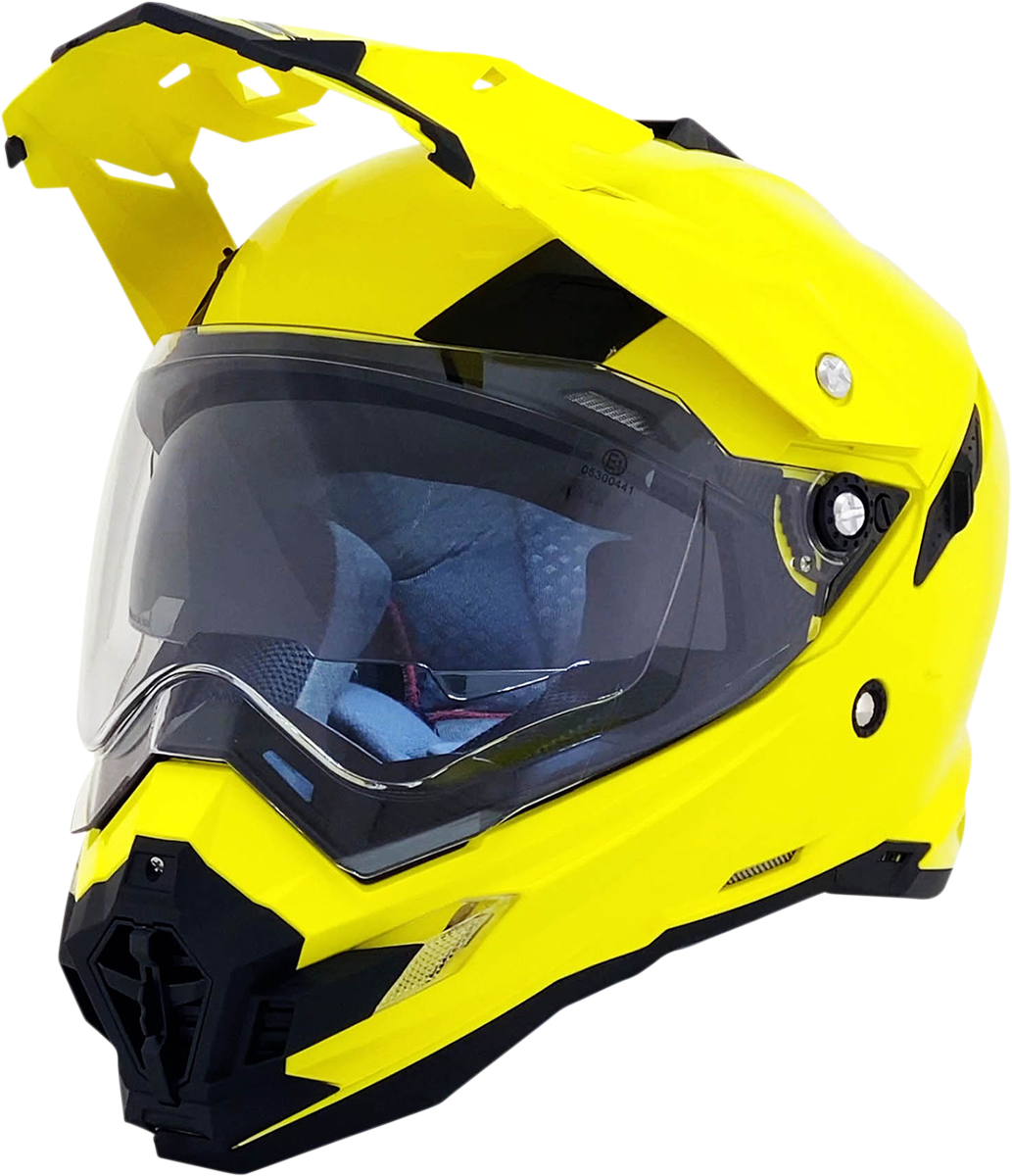 Bill's Exhausts AFX FX-41DS Hi-Vis Yellow XL helmet with visor and ventilation for motorcycling safety and visibility.