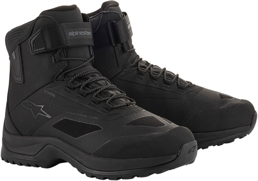 Alpinestars CR-6 Drystar® motorcycle shoes in black, US 10.5, with sleek design and protective features visible.