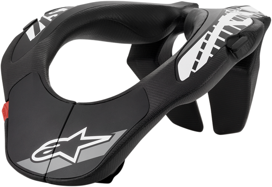 Alpinestars youth neck support in black and white, helmet accessory for motorcycle safety, one size, protective gear for young riders