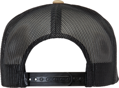Bill's Exhausts ALPINESTARS Corp Trucker Hat in sand and black, featuring a branded logo and adjustable fit.