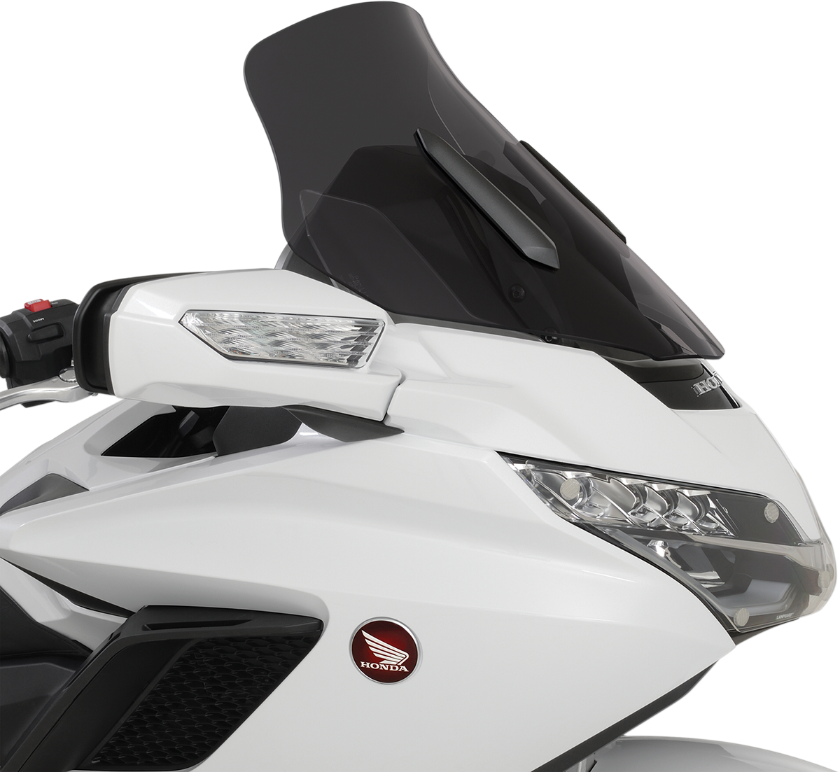 Bill's Exhausts SHOW CHROME windshield dark engine cover for Honda GL1800 motorcycle, with chrome finish and detailed design.