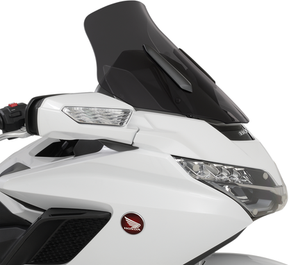 Bill's Exhausts SHOW CHROME windshield dark engine cover for Honda GL1800 motorcycle, with chrome finish and detailed design.