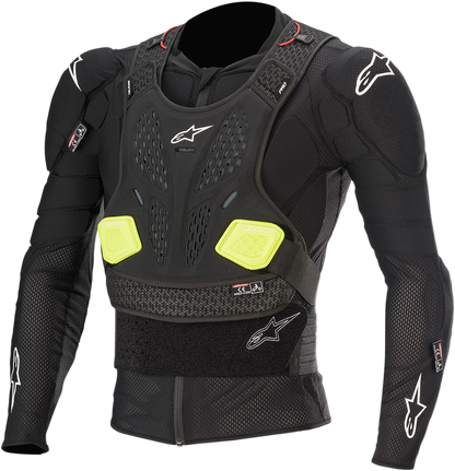 Alpinestars Bionic Pro v2 motorcycle jacket in black and yellow, small size, featuring protective armor and adjustable straps.