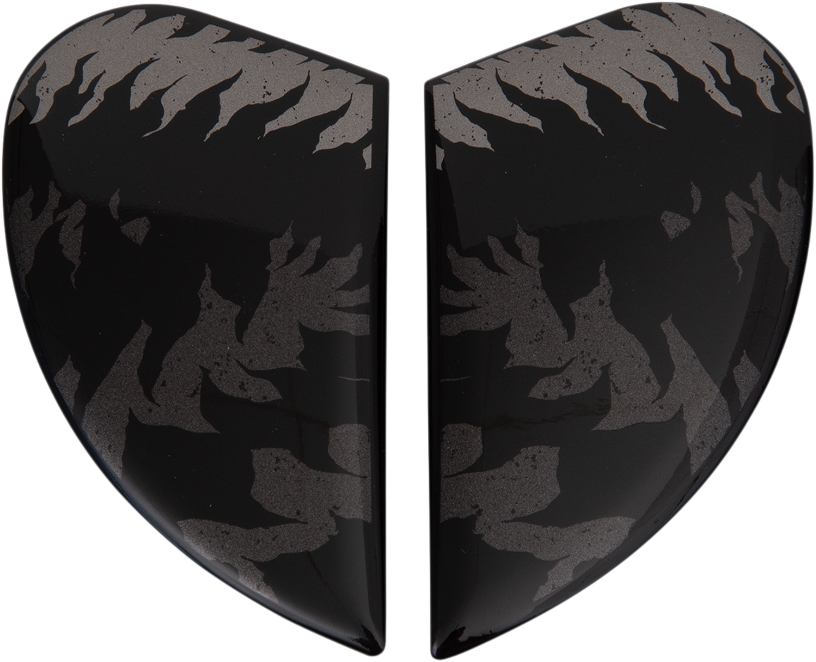 Black ICON Airform™ Side Plates for Lycan helmets, motorcycle helmet parts by Bill's Exhausts, shown on a white background.