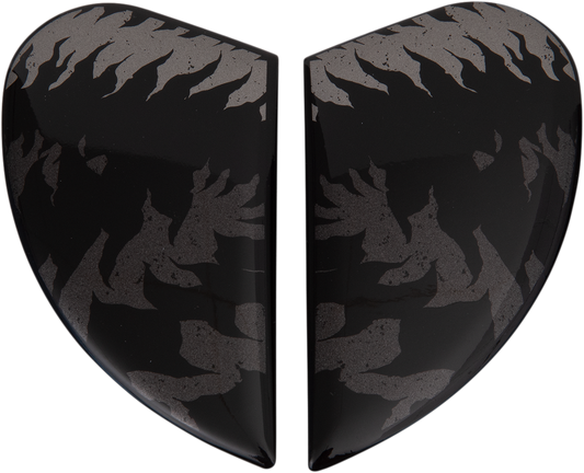 Black ICON Airform™ Side Plates for Lycan helmets, motorcycle helmet parts by Bill's Exhausts, shown on a white background.