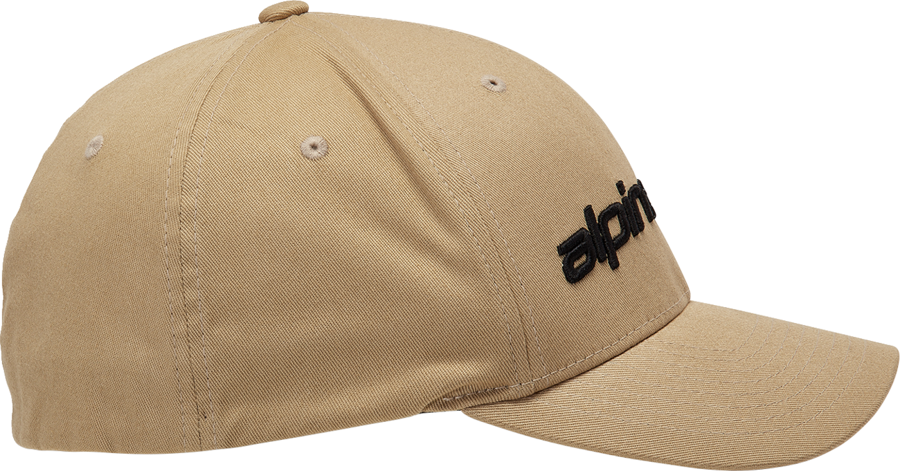 Bill's Exhausts ALPINESTARS Linear Hat in Sand and Black, small/medium, with embroidered logo and adjustable strap.