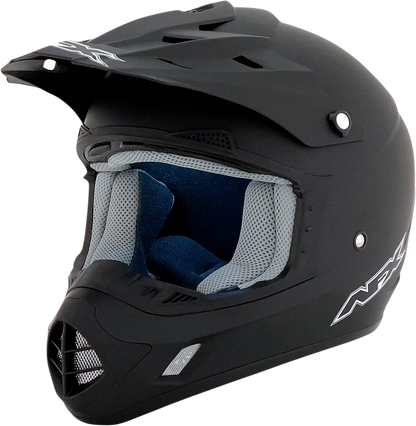 Matte black AFX FX-17 helmet in XS size, featuring a sleek helmet design with ventilation and safety features.