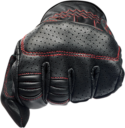 Red Biltwell Borrego Gloves in XL size featuring durable leather and redline design, ideal for motorcycle riding.