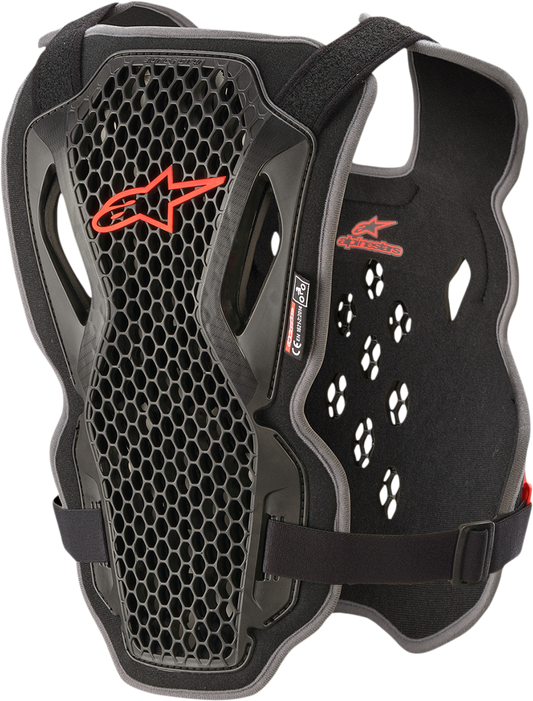Alpinestars Bionic Action Roost Guard in M/L size, black protective bionic armor for motocross and off-road riding.