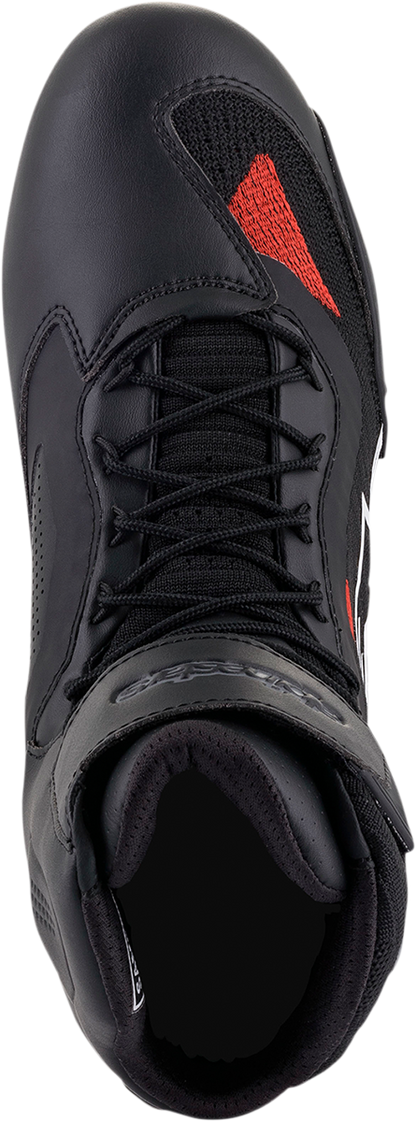 Alpinestars Faster-3 Rideknit® shoes in black, gray, and red, US 13.5, featuring sleek athletic design and breathable material.