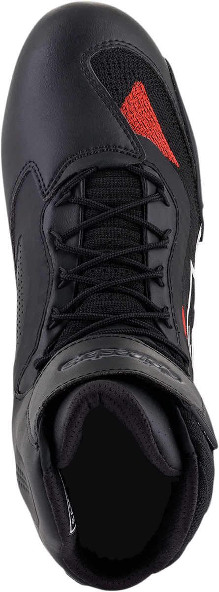Alpinestars Faster-3 Rideknit® shoes in black, gray, and red with US 12.5 size, featuring a sporty, breathable design.