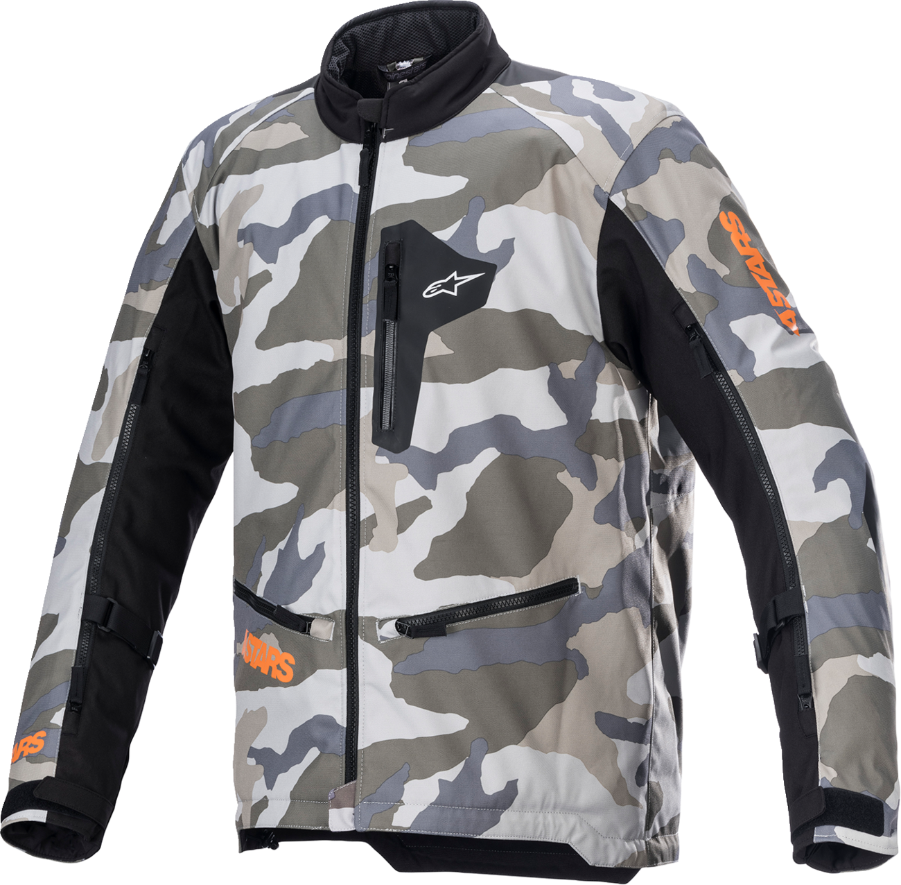 Alpinestars Venture XT camo jacket in 3XL with front zipper, adjustable cuffs, and multiple pockets, designed for outdoor activities.