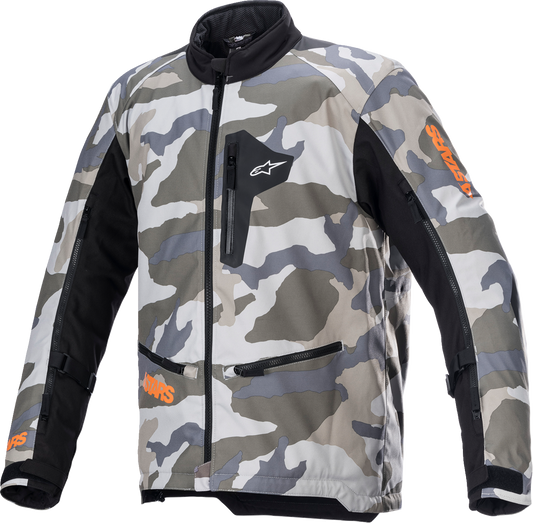 Alpinestars Venture XT camo jacket in 3XL with front zipper, adjustable cuffs, and multiple pockets, designed for outdoor activities.