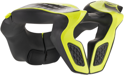 Alpinestars youth neck support in black and yellow fluo, helmet parts designed for safety and comfort, one size fits most.