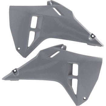 Gray Acrobis radiator louvers for Honda CRF 250R/450R 2025 motorcycle, body-mounted, designed for engine cooling and protection.