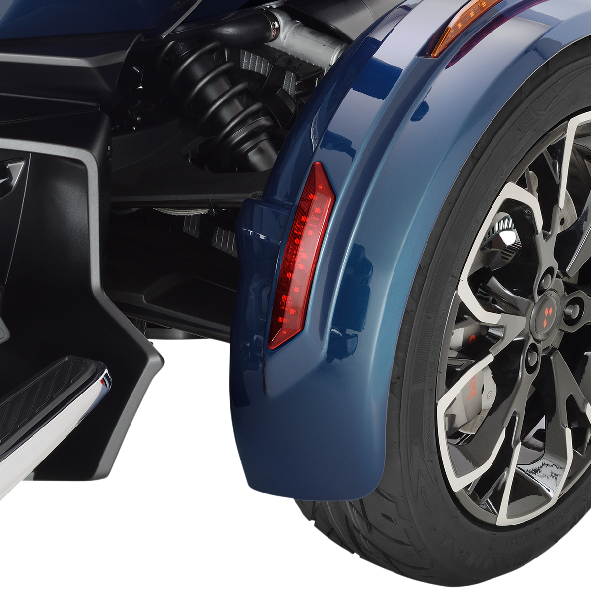 Can-Am front and rear chrome fender lights by Bill's Exhausts, engine part with shiny chrome finish and mounting details