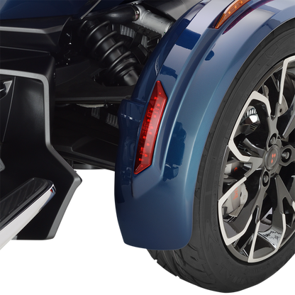 Can-Am front and rear chrome fender lights by Bill's Exhausts, engine part with shiny chrome finish and mounting details