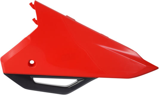 Red and black Acerbis side panels for motorcycle body, with brand details visible on the product image.