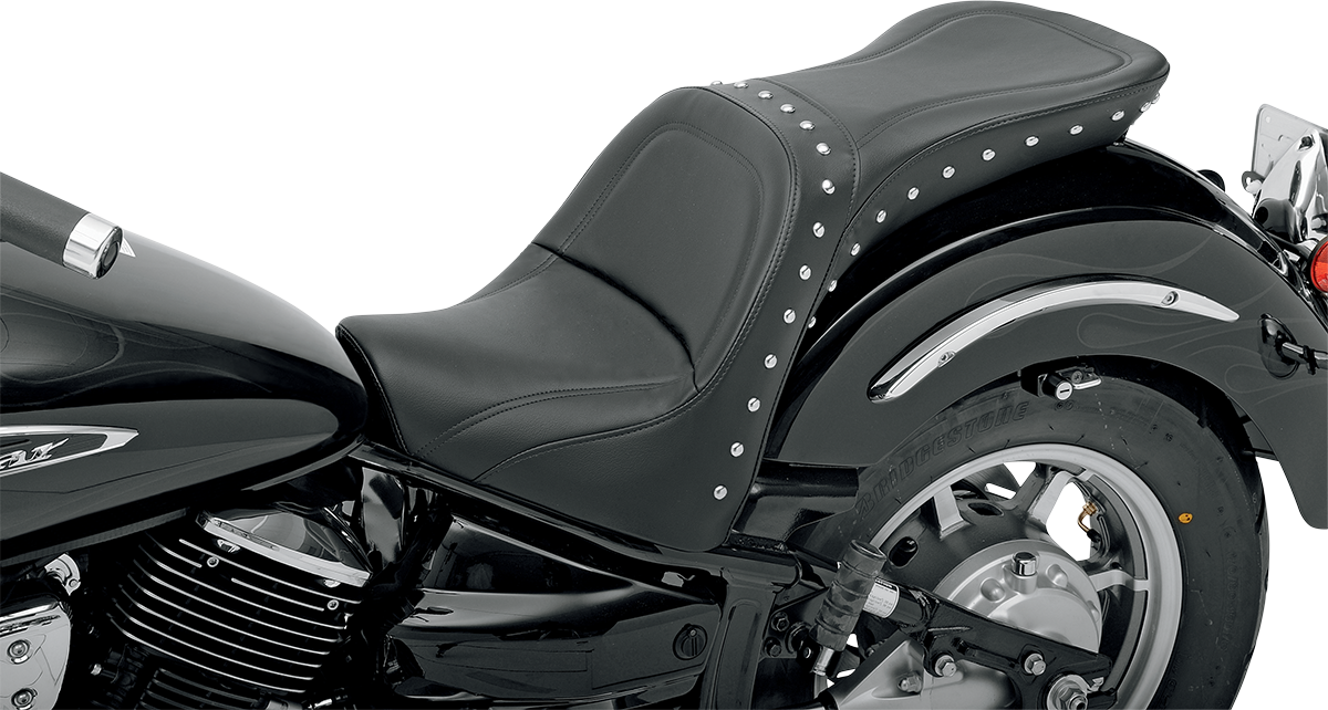 Saddlemens Explorer Special Seat for XVS1100 motorcycle, black leather seat with ergonomic design, by Bill's Exhausts