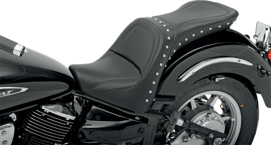 Saddlemens Explorer Special Seat for XVS1100 motorcycle, black leather seat with ergonomic design, by Bill's Exhausts