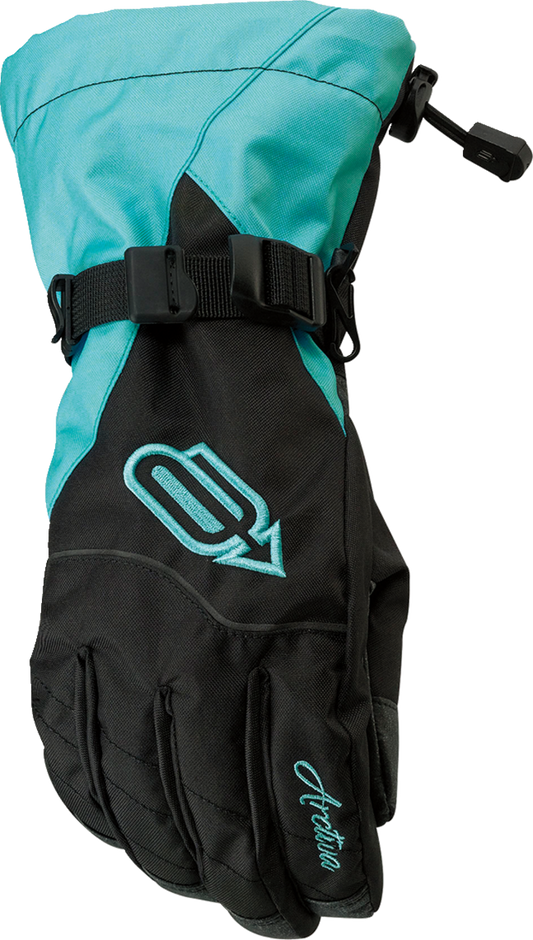 Black and blue ARCTIVA Women's Pivot Gloves by Bill's Exhausts in XS size, showing the gloves' textured fabric and design details.