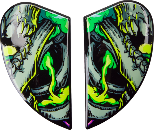 Purple ICON Airform™ Side Plates for helmets, Hippy Dippy design, from Bill's Exhausts, displayed on a clean background.
