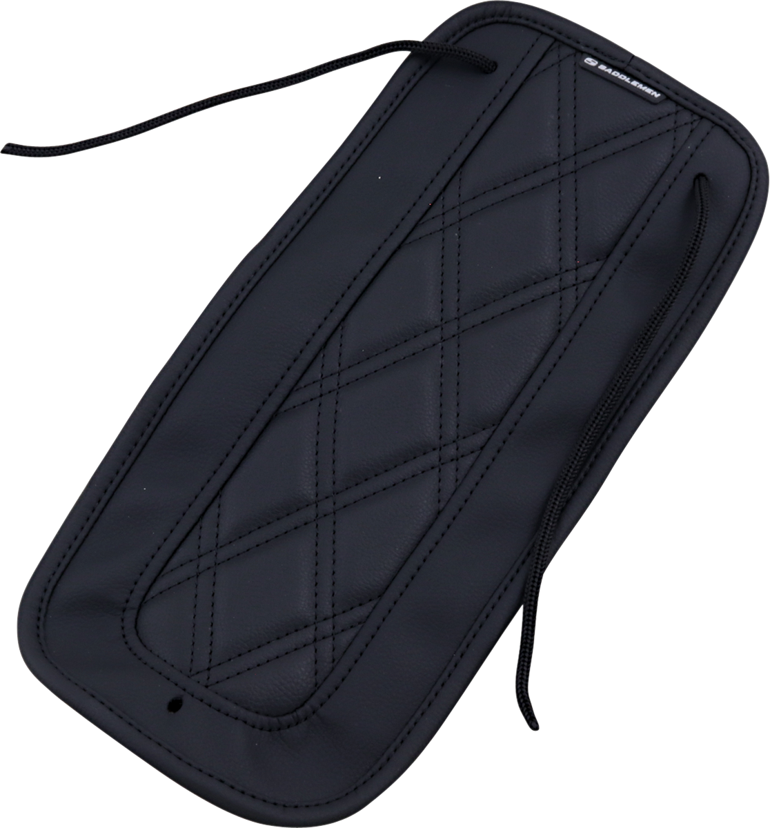 Bill's Exhausts Saddlemens Fender Chap for LS Solo Seat T8230-18-LS, motorcycle seat accessory, black leather with detailed stitching.