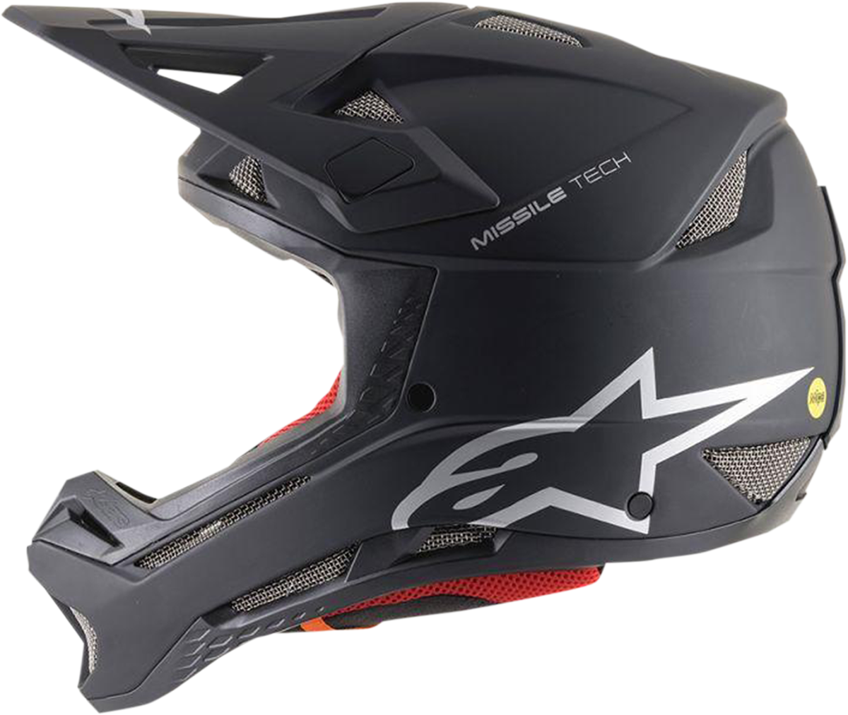 Alpinestars Missile Tech helmet in matte black with MIPS, small size, featuring sleek aerodynamic design and secure chin strap.