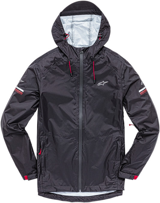 Black ALPINESTARS Resist II Rain Jacket in large size, featuring waterproof material and adjustable hood for outdoor protection.