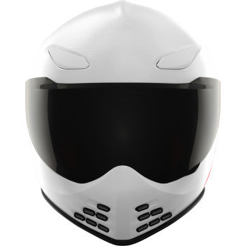 White ICON Domain™ Slabtown helmet in 2XL size with sleek design and adjustable strap, featuring the Bill's Exhausts branding.