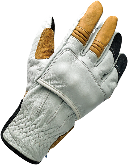 Biltwell Belden Gloves in Cement color, small size, made by Bill's Exhausts, with reinforced knuckles and comfortable fit.