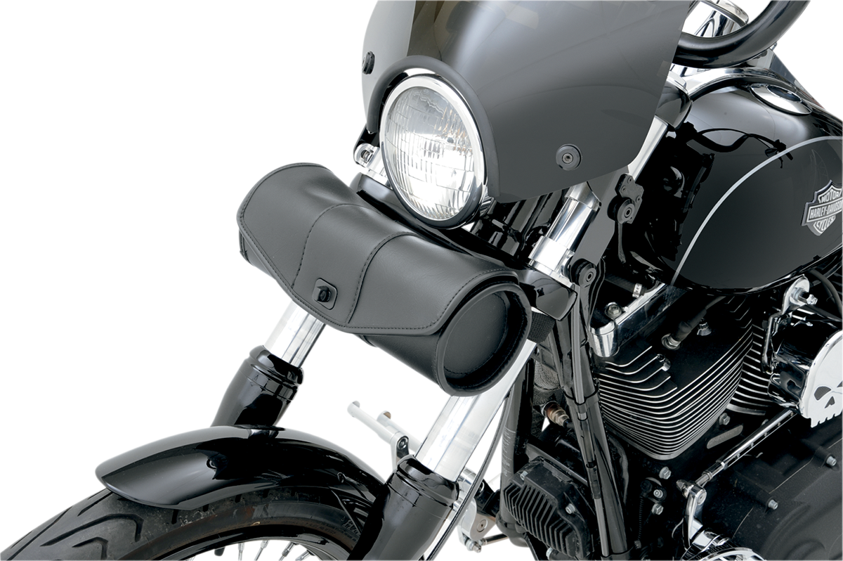 Bill's Exhausts SADDLEMEN Deluxe Tool Bag 3510-0061 seat with built-in storage pocket and durable leather material.