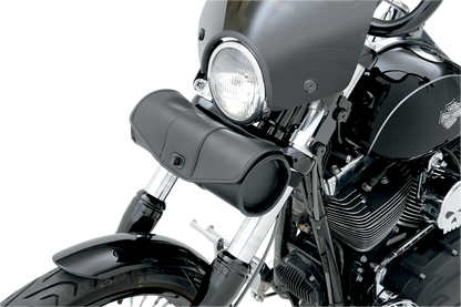 Bill's Exhausts SADDLEMEN Deluxe Tool Bag 3510-0061 seat with built-in storage pocket and durable leather material.