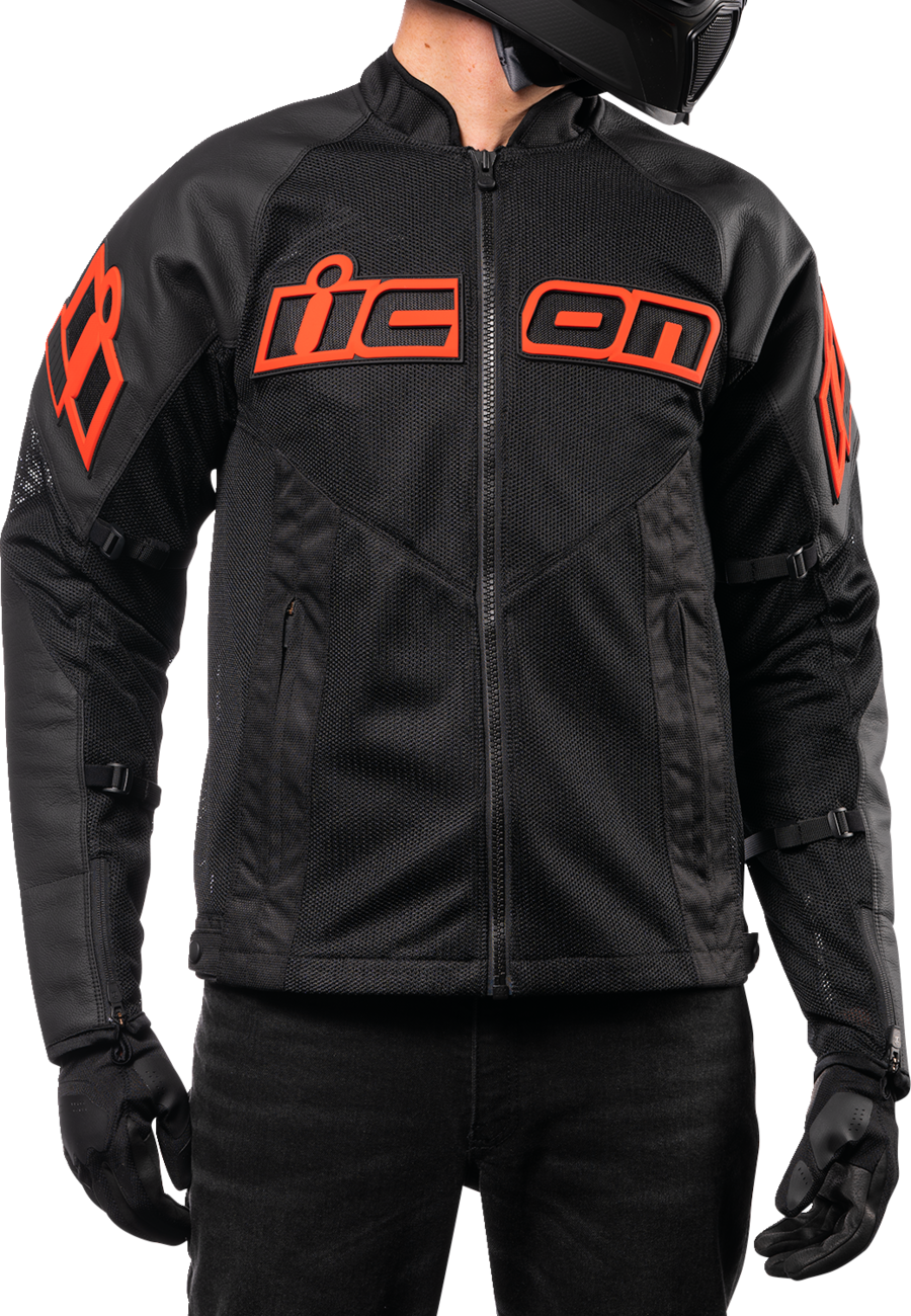 Bill's Exhausts ICON Mesh AF™ Leather Jacket Slayer XL, stylish black leather jacket with mesh panels for ventilation.
