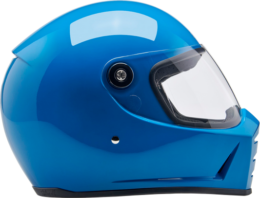 Bill's Exhausts BILT WELL Lane Splitter helmet in gloss Tahoe Blue, XS size, showcasing the sleek motorcycle helmet design.